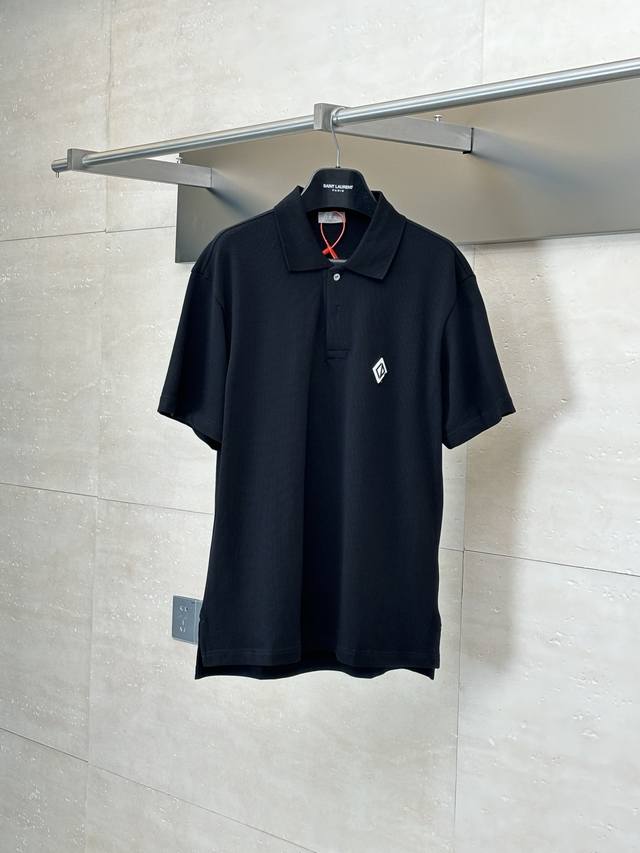 Dio* Dior 25Ss new Diamond patch lapel short-sleeved Polo shirt Customized pure