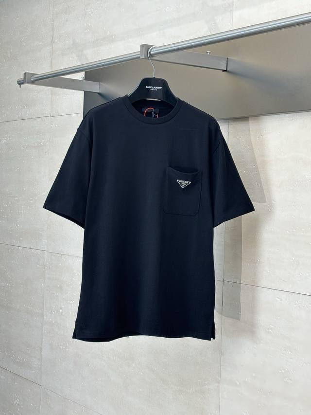 Prada* Prada 25Ss short-sleeved T-shirt with pocket triangle logo Customized sil
