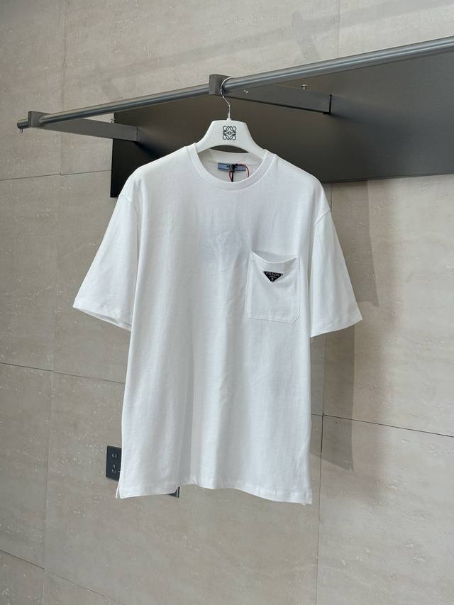 Prada* Prada 25Ss short-sleeved T-shirt with pocket triangle logo Customized sil
