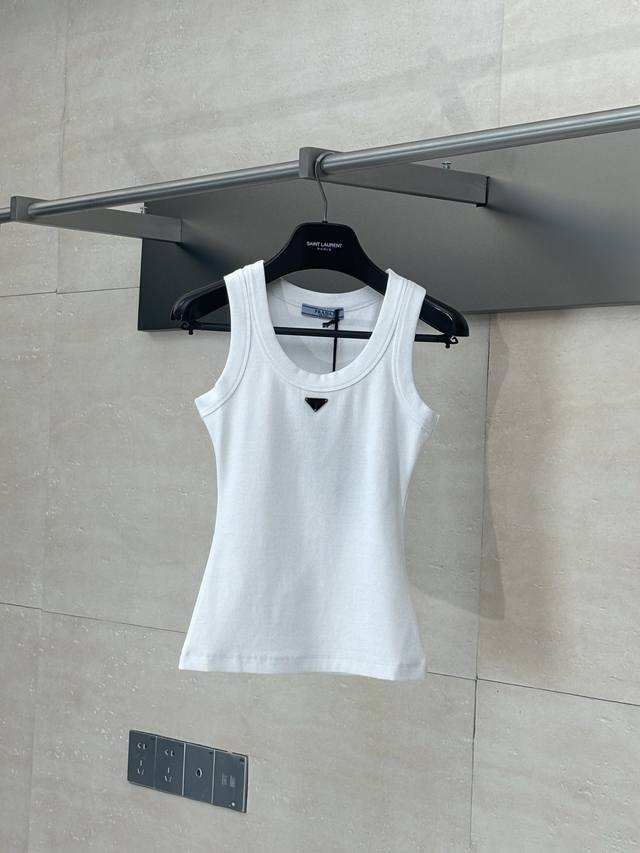 Prada* Prada 25Ss new triangle logo short vest Threaded jersey fabric Enameled t