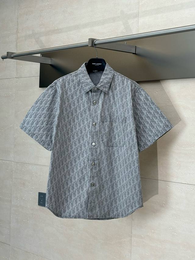 Dio* Dior 25Ss full-print jacquard short-sleeved shirt The letters on the fabric