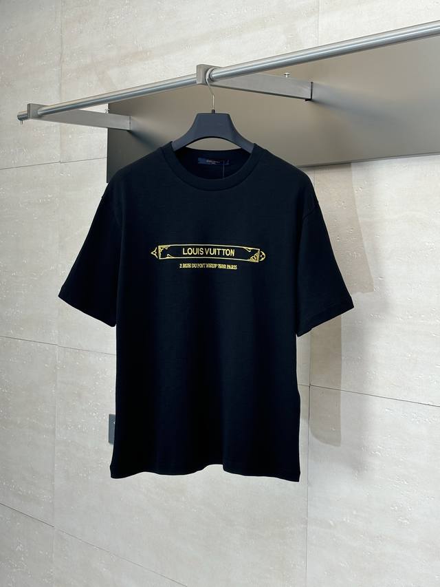 Lv* Louis 25Ss new gold frame embroidery round neck short-sleeved T-shirt Made o