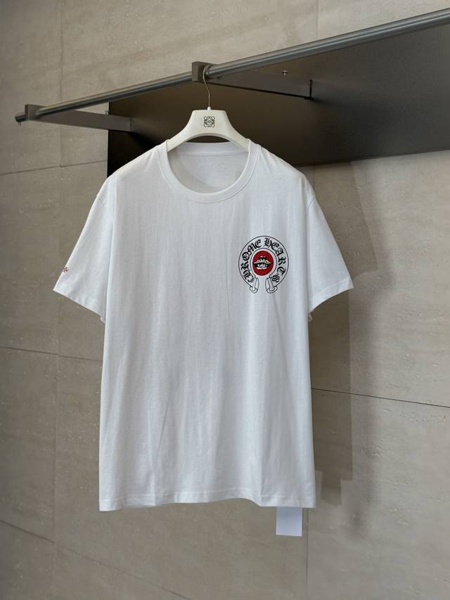 Come Heart* Chrome Hearts 25Ss new red lips flag short-sleeved T-shirt The fabri