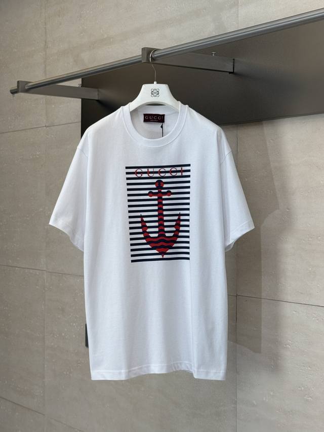Gucci* Gucci 25Ss new anchor print round neck short sleeves Made of 15S fine cot