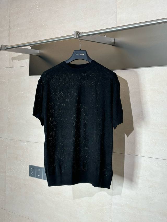 Lv* Louis 25Ss jacquard hollow knit sweater short-sleeved top Made of custom jac