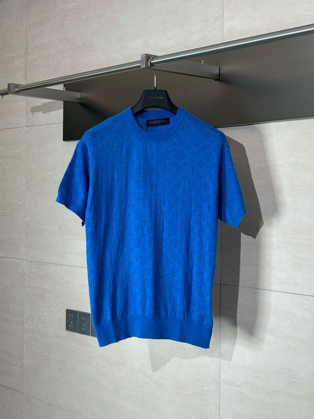 Lv* Louis 25Ss jacquard hollow knit sweater short-sleeved top Made of custom jac