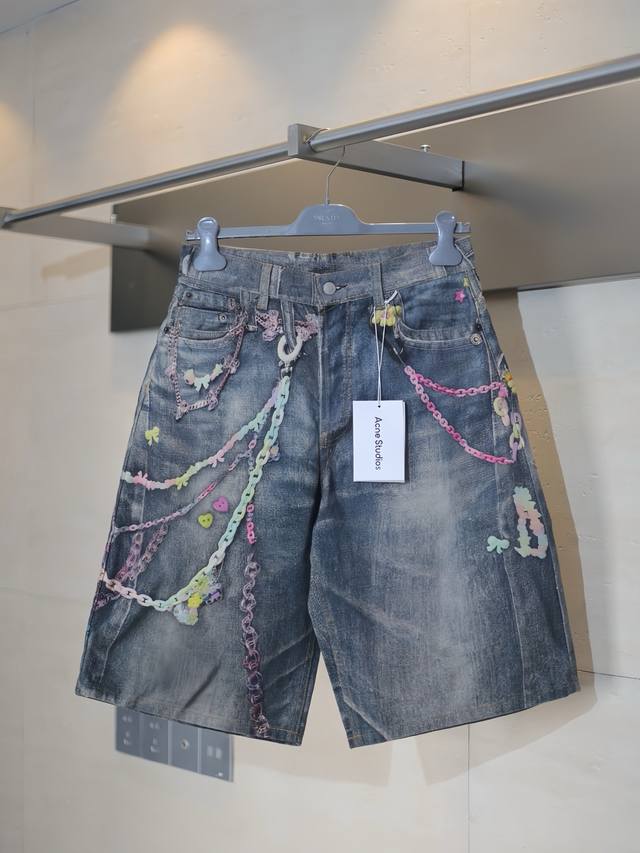 Acne Studios* 25Ss New Candy Chain 3D Printed Denim Shorts The yarn composition