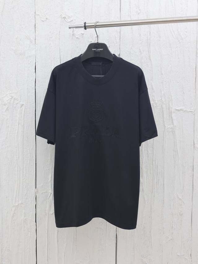 Prada* Prada 25Ss iconic crown embroidered letter short sleeves Made of 32-count