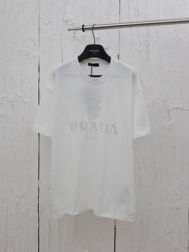 Prada* Prada 25Ss iconic crown embroidered letter short sleeves Made of 32-count
