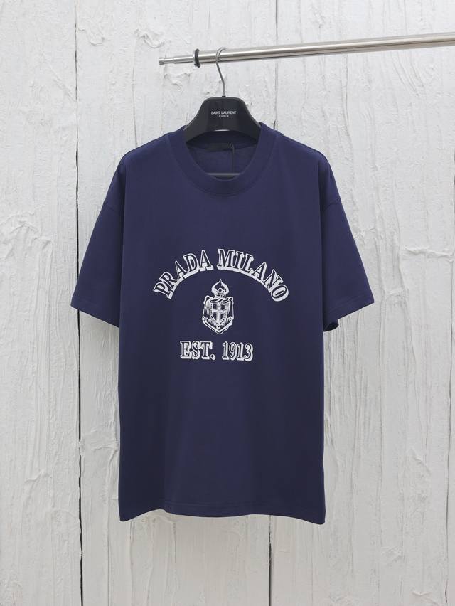 Prada* Prada 25Ss round neck badge letter short sleeves Made of 32-screw double