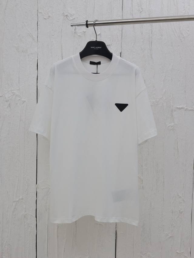 Prad* Prada 25Ss solid color triangle logo embroidered short-sleeved T-shirt Thi