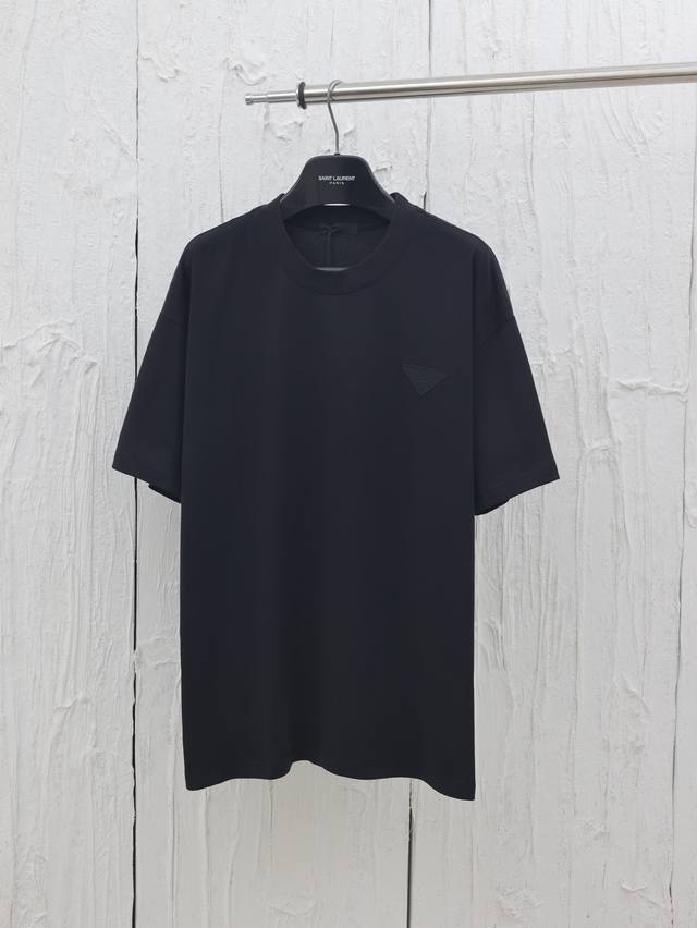 Prad* Prada 25Ss solid color triangle logo embroidered short-sleeved T-shirt Thi