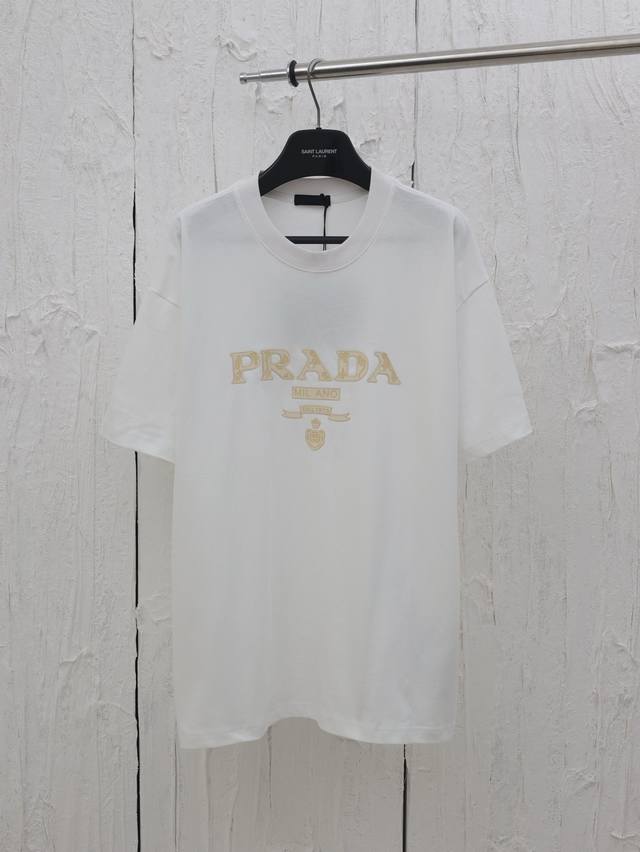 Prada* Prada 25Ss new embossed letter short-sleeved T-shirt embossed letter logo