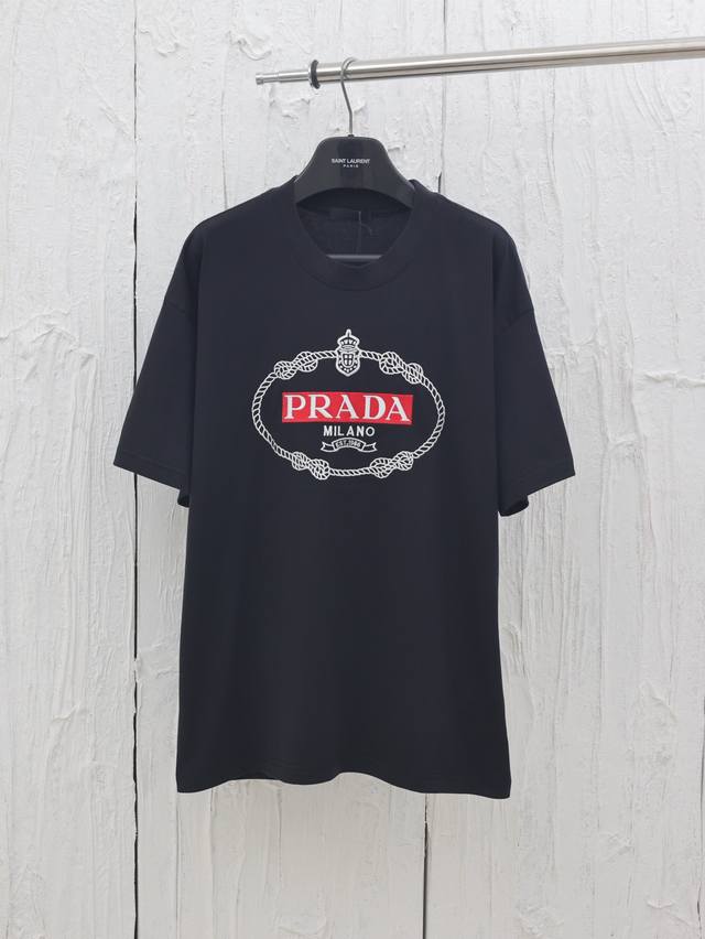 Prada* Prada 25Ss round neck three-dimensional embroidered short sleeves Made of