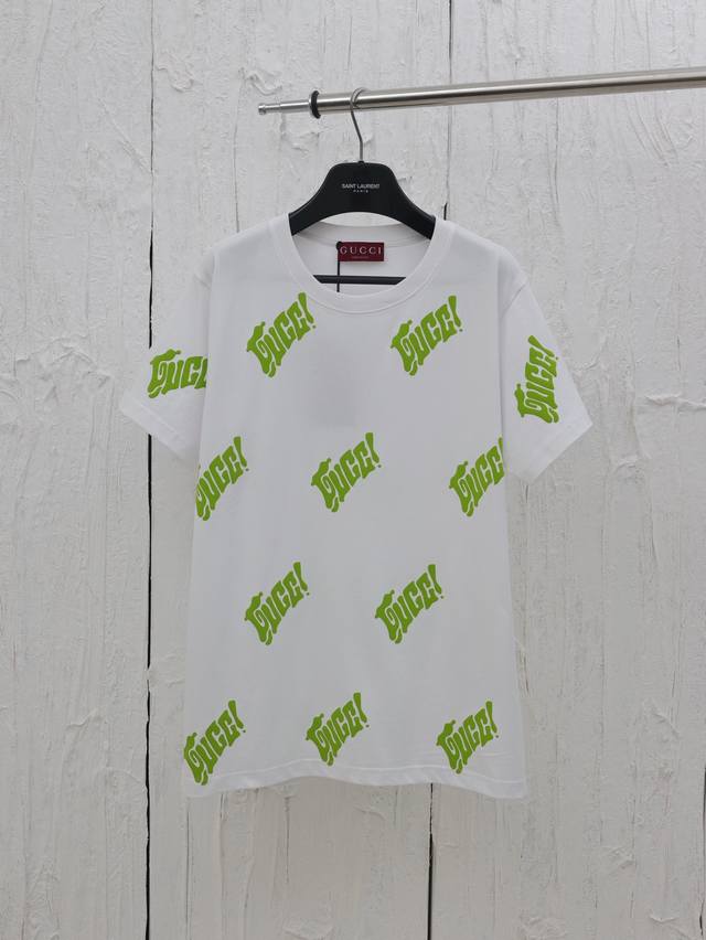 Gucc* Gucci 25Ss green full-print logo short-sleeved T-shirt Customized exclusiv