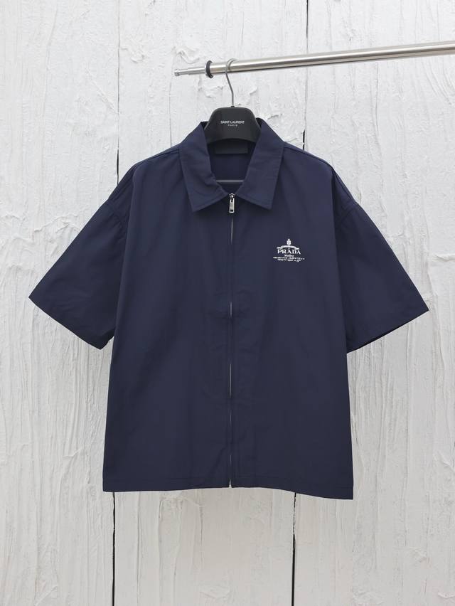 Prad* Prada 25 new twill short-sleeved zipper shirt jacket Customized Yb twill c