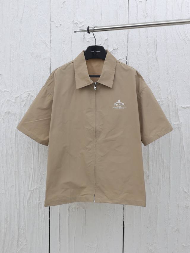 Prad* Prada 25 new twill short-sleeved zipper shirt jacket Customized Yb twill c