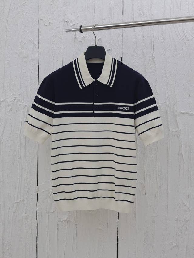 Gucci* Gucci 25 new striped contrast knitted short sleeves Made of pure cotton y