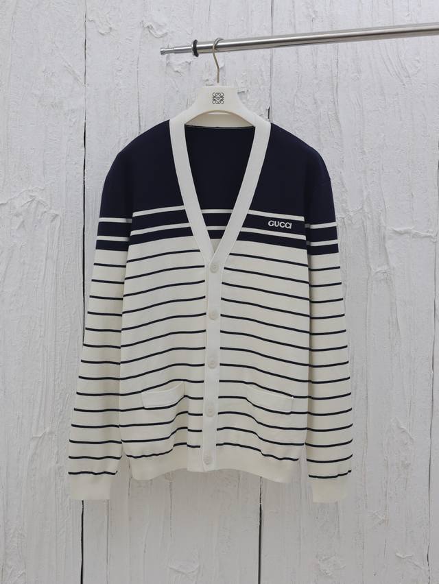 Gucci* Gucci 25Fw new striped contrast knitted cardigan Made of pure cotton yarn