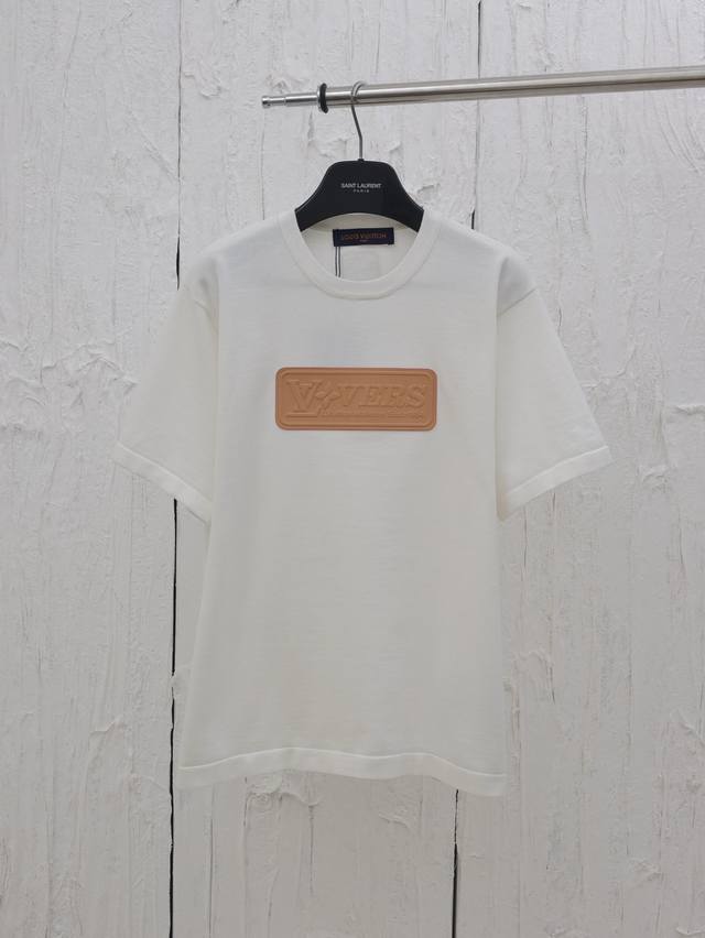 LvLouis 25Ss Leather patch woolen round neck short-sleeved T-shirt Pure cotton y