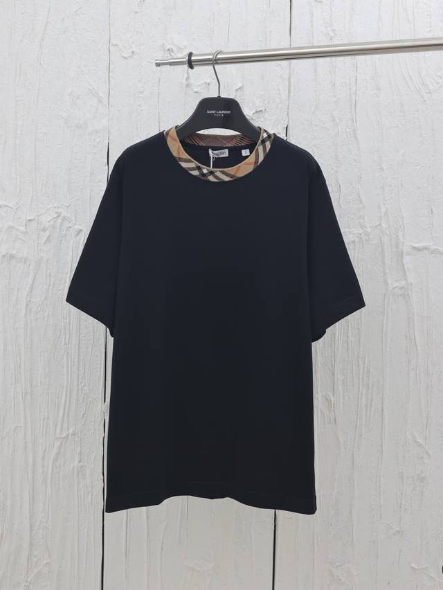 Burberry* Burberry 25Ss plaid collar round neck short-sleeved T-shirt 230G Made
