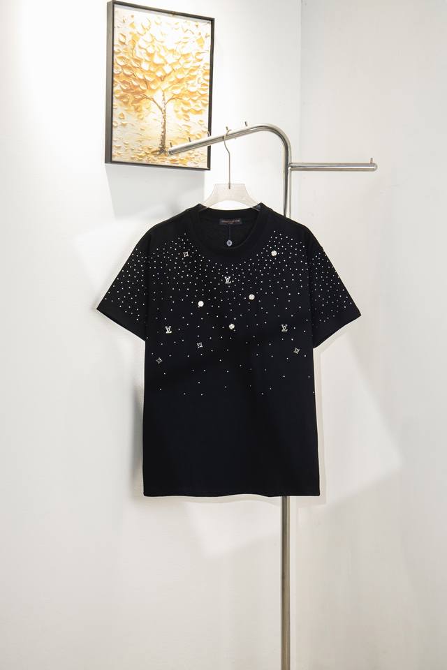 Style number: Y165 Louis Vuitton 25S new rhinestone short-sleeved 270g pure cot