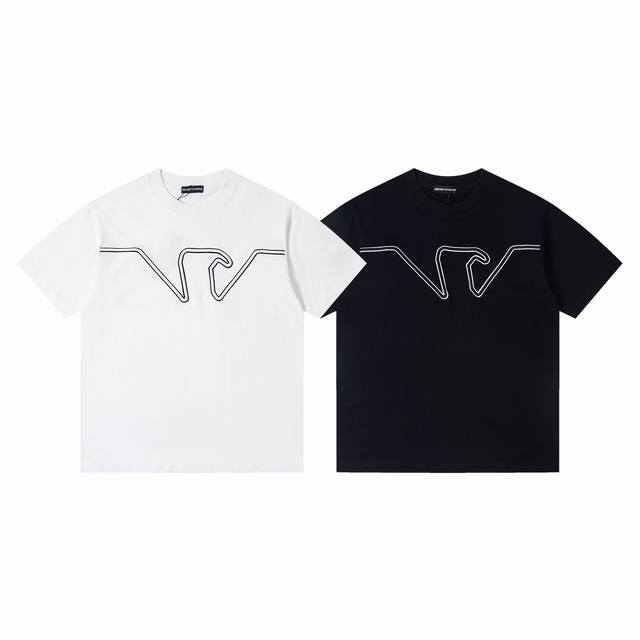Style number: Y189 Armani 3D eagle foam embroidered couple short-sleeved T-shir