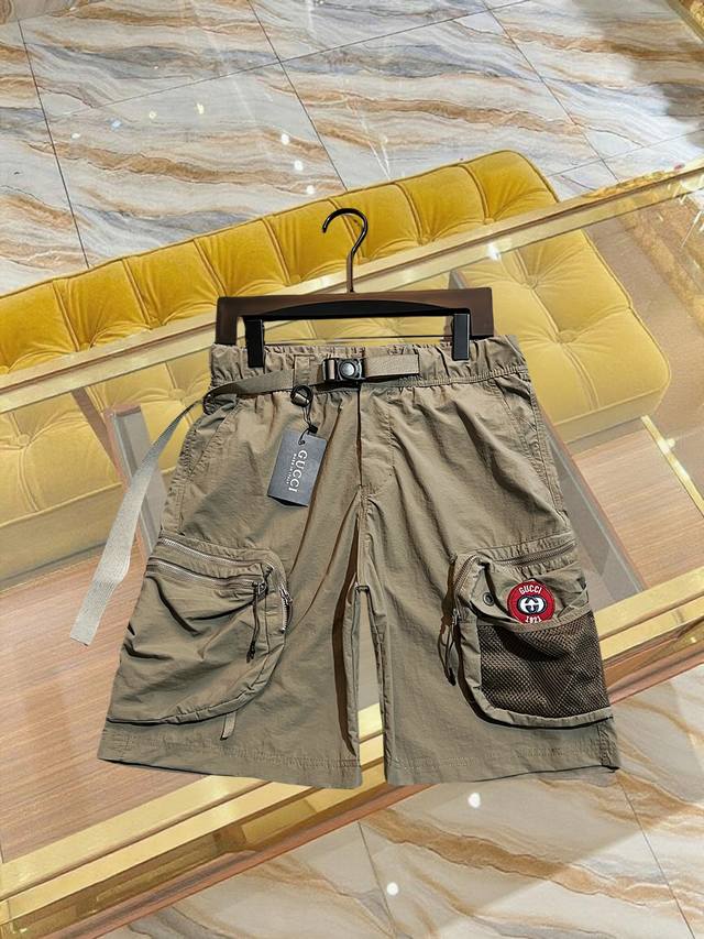 Gucc* 25Ss multifunctional shorts Custom-woven and dyed high-tech canvas fabric