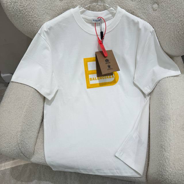 BalenciagaThick board glue three-dimensional embossed pure cotton short-sleevesT