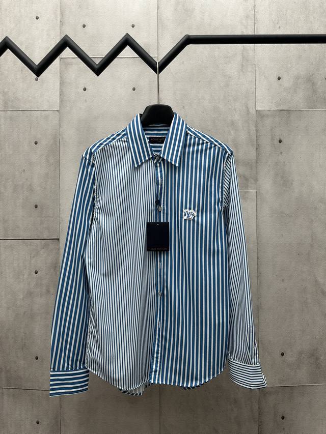 Lv 2025 Fw Early Autumn New Style Cotton long-sleeved striped shirt Monogram jac