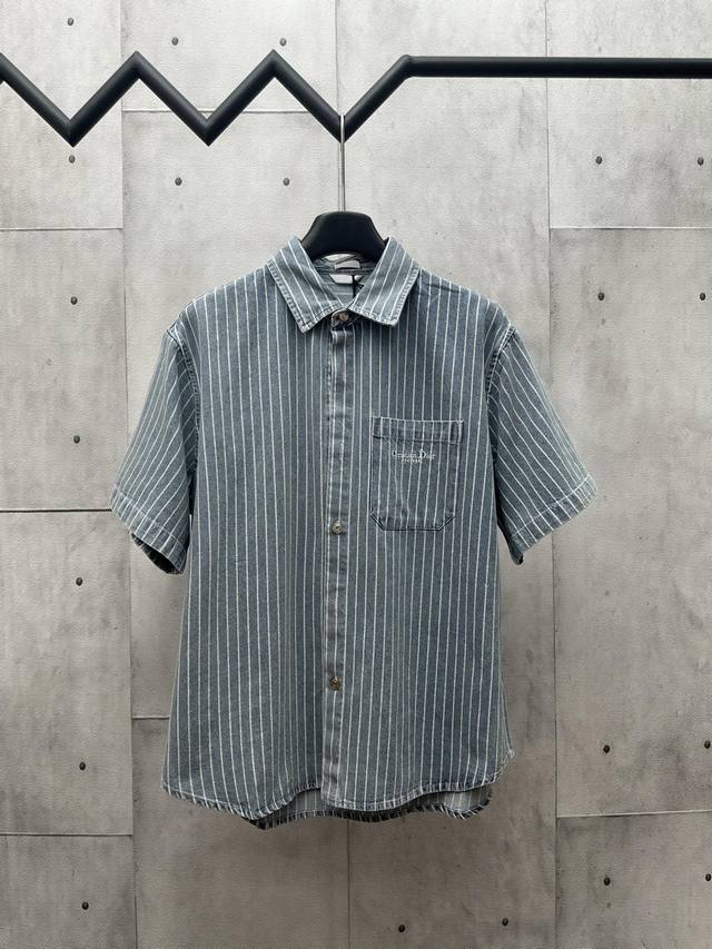 Dior Dior 2025Ss new embroidered blue striped short-sleeved shirt Size: 39 40 41