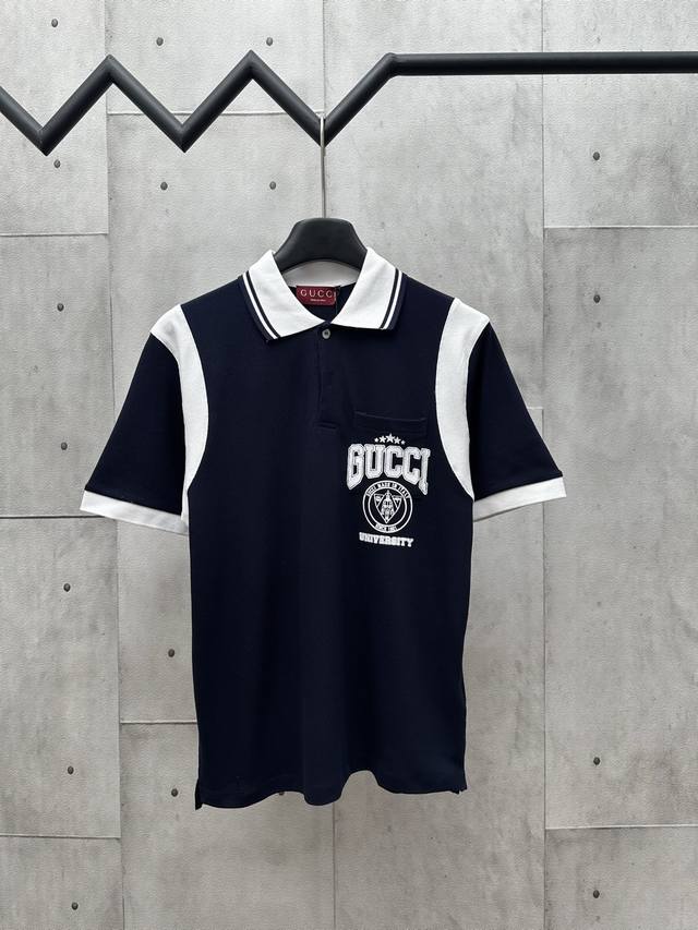 Gucci Gucci 2025Ss new sailing series college style splicing lapel Polo shirt Fr