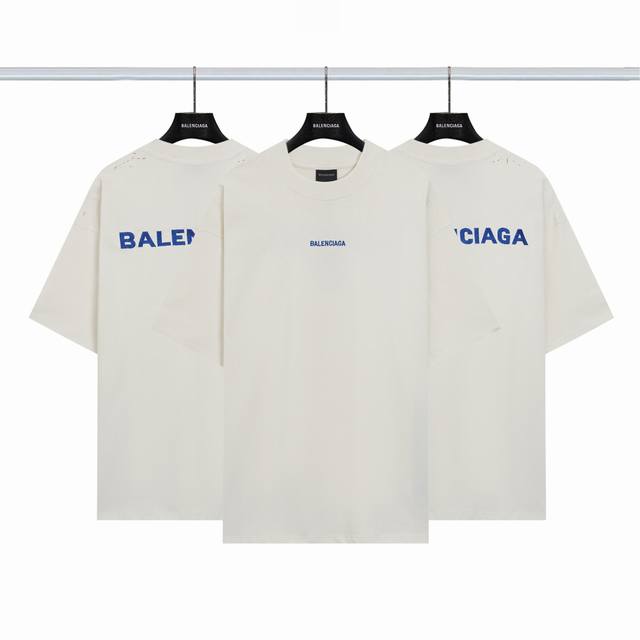 Balenciaga front and back letter embroidery destroyed short sleeves Color: Apri