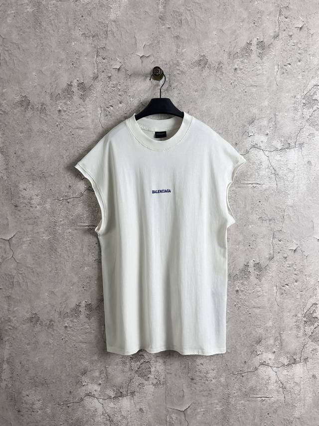 Balenciaga front and back letter embroidery destroyed short sleeves Color: Apri