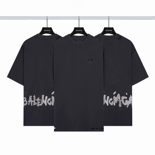 Balenciaga Short-sleeved shirt with wheat ear embroidery on the chest and glitt