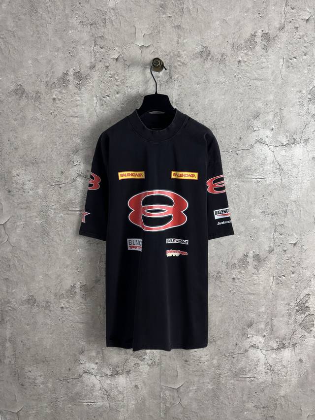 Balenciaga Double Circle Series Team Logo Short Sleeve Color: Black Size: Xs-L