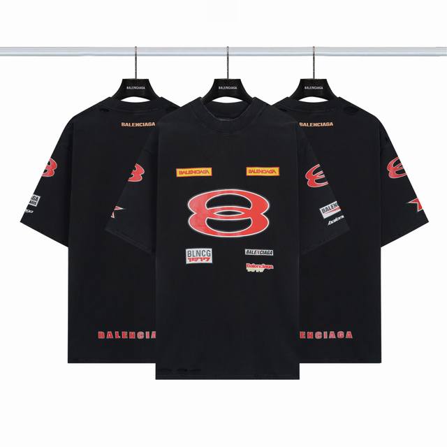 Balenciaga Double Circle Series Team Logo Short Sleeve Color: Black Size: Xs- L