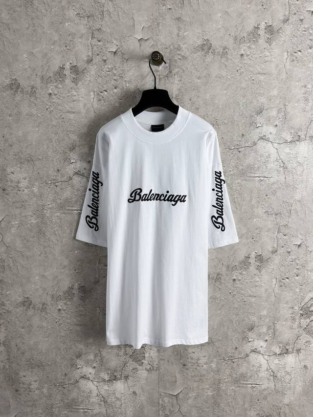 Balenciaga classic logo sleeve embroidered short sleeves Color: White Size: Xs-