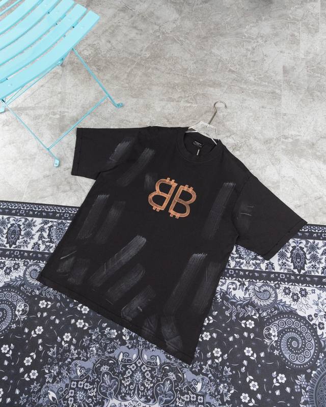 style M45 Balenciaga short-sleeved shirt Balenciaga 23Ss double B hand-painted