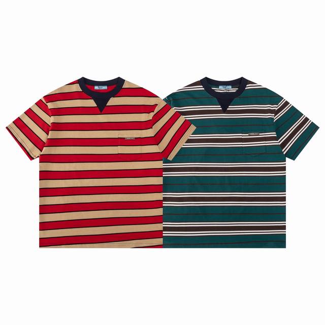 Style F31 Prada Prada Prada letter patch embroidered striped contrast color sho