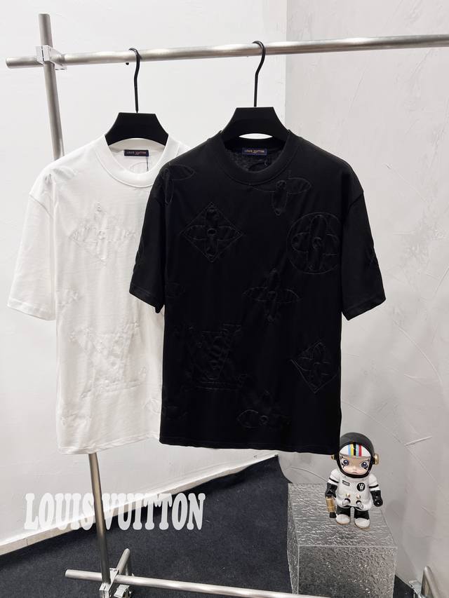 F52 Lv110 Louis Vuitton heavy-duty full-print logo embroidery knitted short-sle