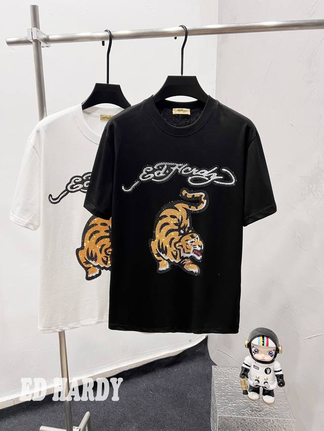 F82 Downhill Tiger Downhill Tiger Ed Hardy watermark hot diamond round neck sho