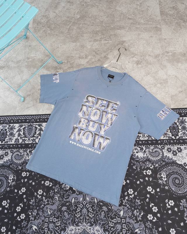 Model M76 Paris 110 Balenciaga New Paris 24 See Now Buy Now Distressed T-shirt,
