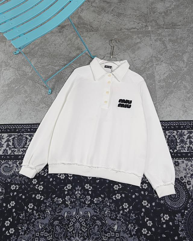 M823 Miumiu170 Miu Miu Polo long-sleeved sweatshirt Fabric: 32S fine cotton fish