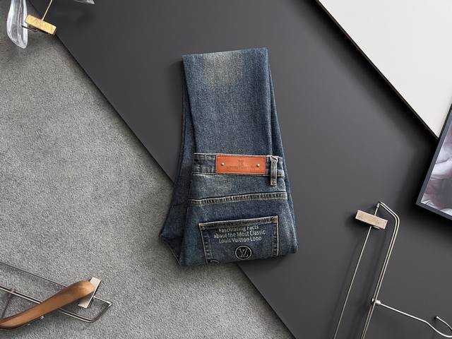 Lv*, heavy washed casual jeans, imported original washed stretch fabric, comfort