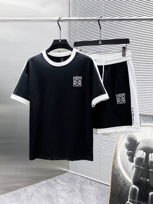 Loewe 2025Ss new summer casual short-sleeved shorts suit, high-end version! Cust