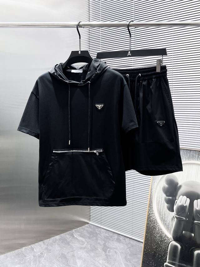 Prada 2025Ss new summer casual short-sleeved shorts suit, high-end version! Cus