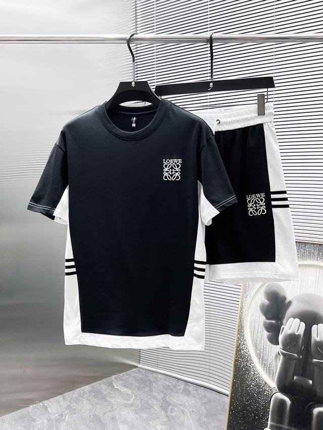 Loewe 2025Ss new summer casual short-sleeved shorts suit, high-end version! Cust