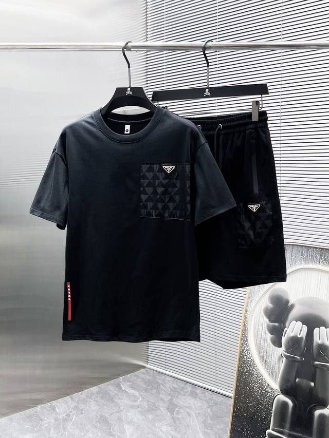 Prada 2025Ss new summer casual short-sleeved shorts suit, high-end version! Cus