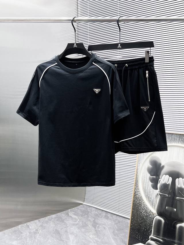 Prada 2025Ss new summer casual short-sleeved shorts suit, high-end version! Cus